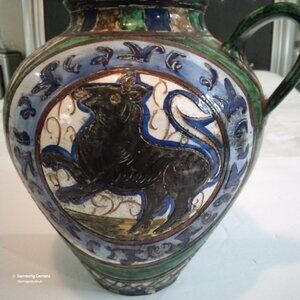 Unique One-of-a-Kind Early 1900s Antique Italian Historical Artifact Ceramic Jug